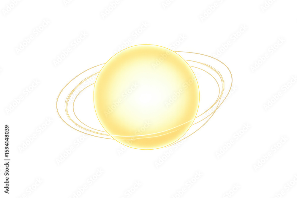Poster glowing yellow planet rotating in space with transparent background, perfect for science fiction or 