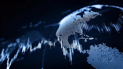 A digital globe with global stock market charts and a portrait of India on it, blurred background, - Powered by Adobe