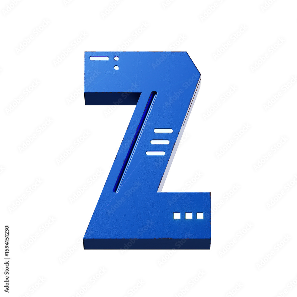 Fototapete futuristic style font concept. Numbers And Letters. 3d rendering isolated on black background