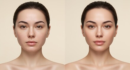 Before and after image of a woman's face.