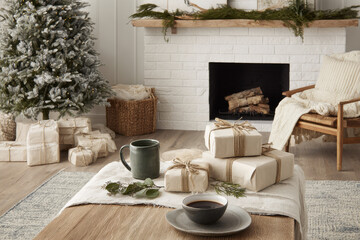 minimalist atmosphere of christmas celebration in usa adorned with handmade gifts