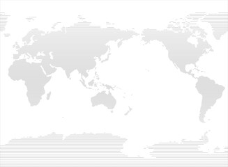 World vector map in line-filled style with bounding box (APAC view, Miller Cylindrical projection, PPT-compatible & fully editable)