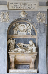 The grave memorial sculpture on Count Francesco Algarotti's thomb at the Camposanto Monumental in...