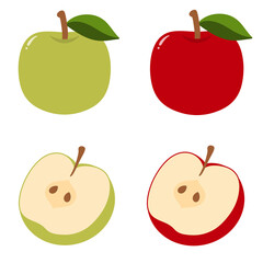 Red and Green Apples with Halves Set