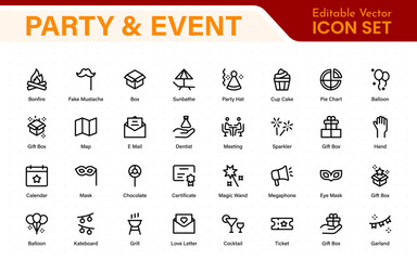 Party and event, celebration, anniversary elements - thin line web icon set. Outline icons collection.