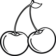 Two Cherries Line Art Vector Illustration