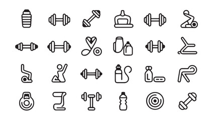 Fototapeta premium Fitness & Gym Line Icon Set – Dumbbells, Equipment, and Workout Symbols for App & Web Design