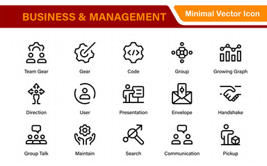 Business and management line icons set. Management icon collection. Project management icon collection. Time management and planning concept. Outline icon set.