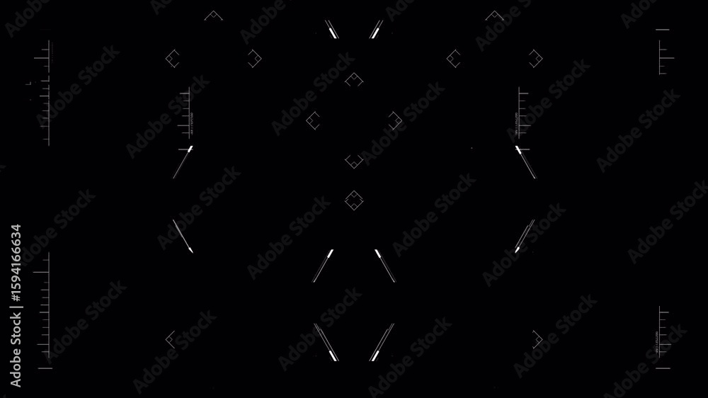 Poster abstract hud animation: symmetrical geometric shapes and lines on black background