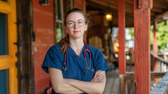 Confident Healthcare Professional: A dedicated healthcare professional, arms crossed, stands with an assured posture, embodying the ethos of care and expertise.