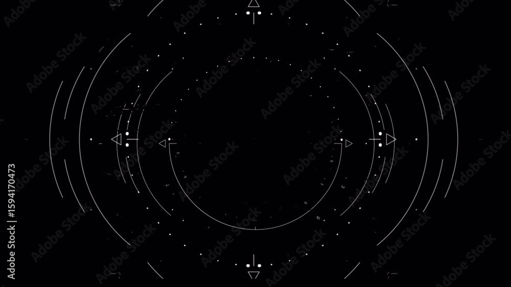 Poster futuristic hud overlay animation with circular elements and glitch effects on black background