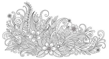 Detailed Floral Corner Design with Intricate Line Work for Coloring Pages and Art Projects