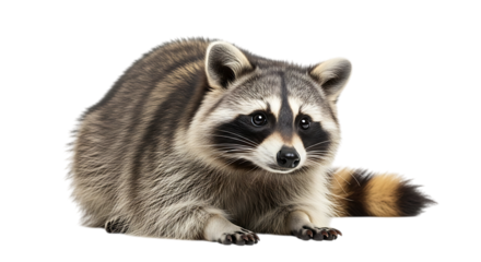 A cute raccoon with distinctive facial markings isolated on transparent background