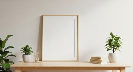 Blank Frame Mockup On Wooden Table