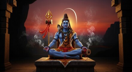 Lord shiva meditating in a serene and spiritual environment