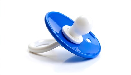 Blue Baby Pacifier on White with Isolated Closeup, Infant Comfort, and Dummy Soother Concept.