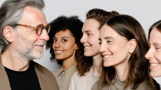 Diverse group people smiling levity laughter portrait joyful connection warmth friendly positive expression casual setting close
