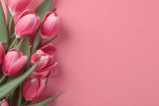 Pink tulips bouquet on a soft pink background - Powered by Adobe