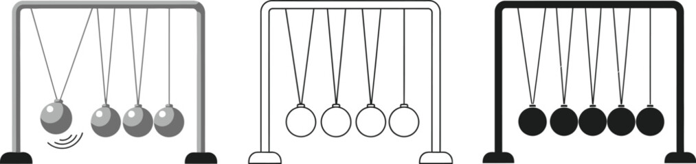Newton's cradle physics demonstration kinetic energy momentum conservation law pendulum balls science toy motion 3d