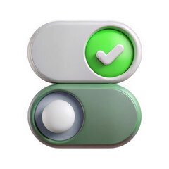 3d toggle switches with checkmark isolated on transparent background
