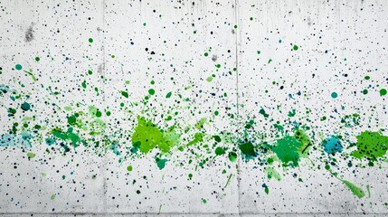 Colorful paint splashes on a concrete wall create an artistic urban backdrop in a city setting