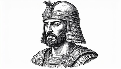 Obraz premium Ancient Warrior Portrait Illustration, Byzantine Soldier in Armor, Historical Artwork