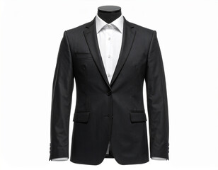 Black Suit Jacket Mockup on White Background: Formal Men’s Blazer for Fashion Presentation, Classic Tailored Outerwear Display, Elegant Apparel Mockup for Clothing Design