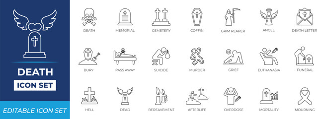 Death line icon set.