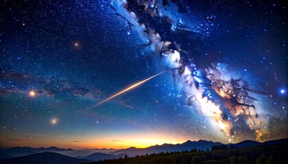 Meteor streakin through a dreamy, dark starfield, dreamy cosmic backgrounds