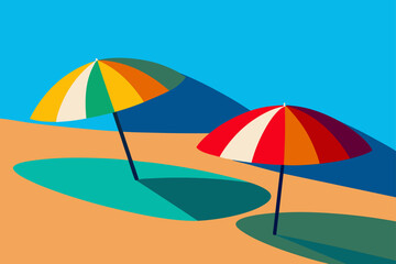 Obraz premium Colorful Beach Umbrellas Casting Shadows at Suns