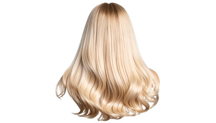 Naklejka premium Blonde female wig with natural human hair texture, isolated on a transparent PNG background. 