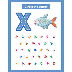 Circle the letter worksheet for kids Letter X for X ray fish