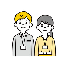 ネックストラップをした若い男女の社会人の上半身イラスト素材セット＿ベクター