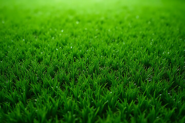 Fototapeta premium Close-up view of vibrant green grass blades forming a textured natural surface with a blurred background and soft lighting