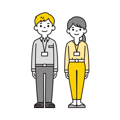ネームホルダーをした若い男女の社会人の全身イラスト素材セット＿ベクター
