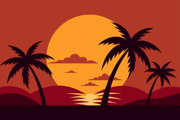Sunset Background with Palm Trees
