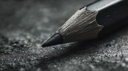 Clean minimal macro photo of black graphite pencil on a dark textured
