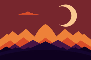 Fototapeta premium Sunset Sky With Crescent Moon Over Mountains