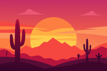 Vibrant Sunset Illuminating Majestic Desert Landscape