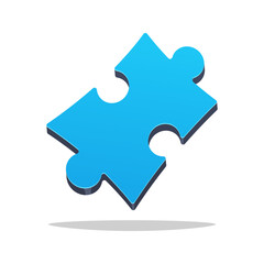 Single blue jigsaw piece puzzle vector isolated on white background.