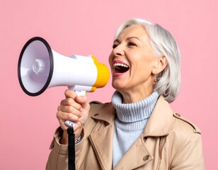 Woman speaking into megaphone