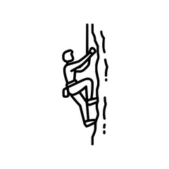 Illustration of a person climbing a rock face with safety gear in a minimalist outline drawing style