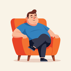 A Contented Overweight Man Relaxes in a Cozy Armchair