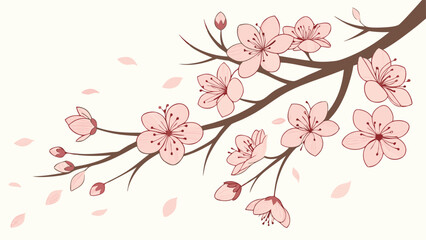 Cherry Blossom Scatter - Soft pink petals drifting randomly on ivory, airy, organic repeat