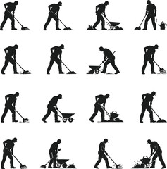 Fototapeta premium 12 silhouette figures of male workers various poses 