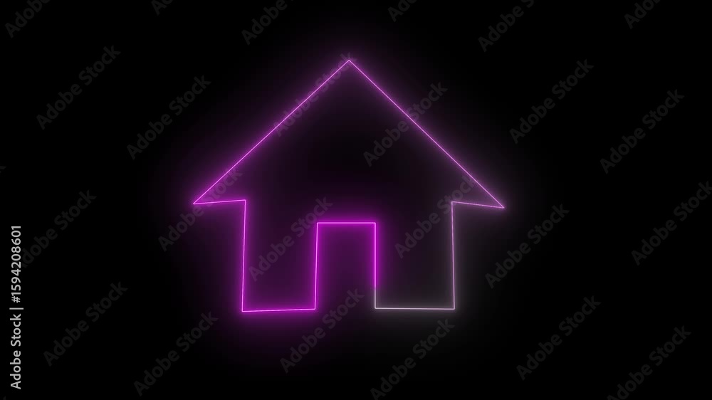 Poster digital interface element glowing purple neon house icon seamless loop animation for video games. mo