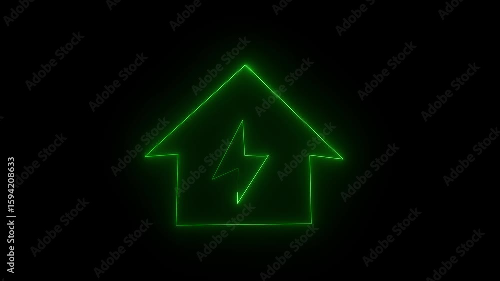Aufkleber abstract background green neon house energy lightning bolt animation for smart technology innovation