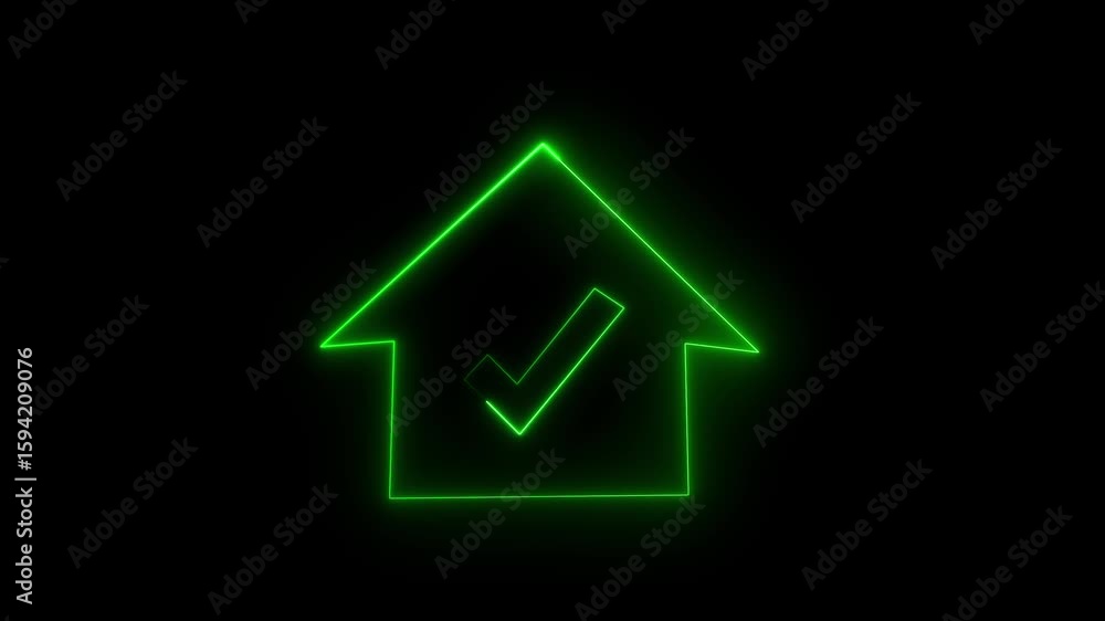 Aufkleber motion graphics seamless loop of green neon house checkmark representing guarantee and quality. digi