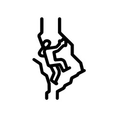 Silhouette of a person climbing a rock face with visible hand and foot holds in black and white style