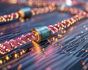 Abstract Visualization of Neural Network Connections with Colorful Data Streams and Circuit Patterns